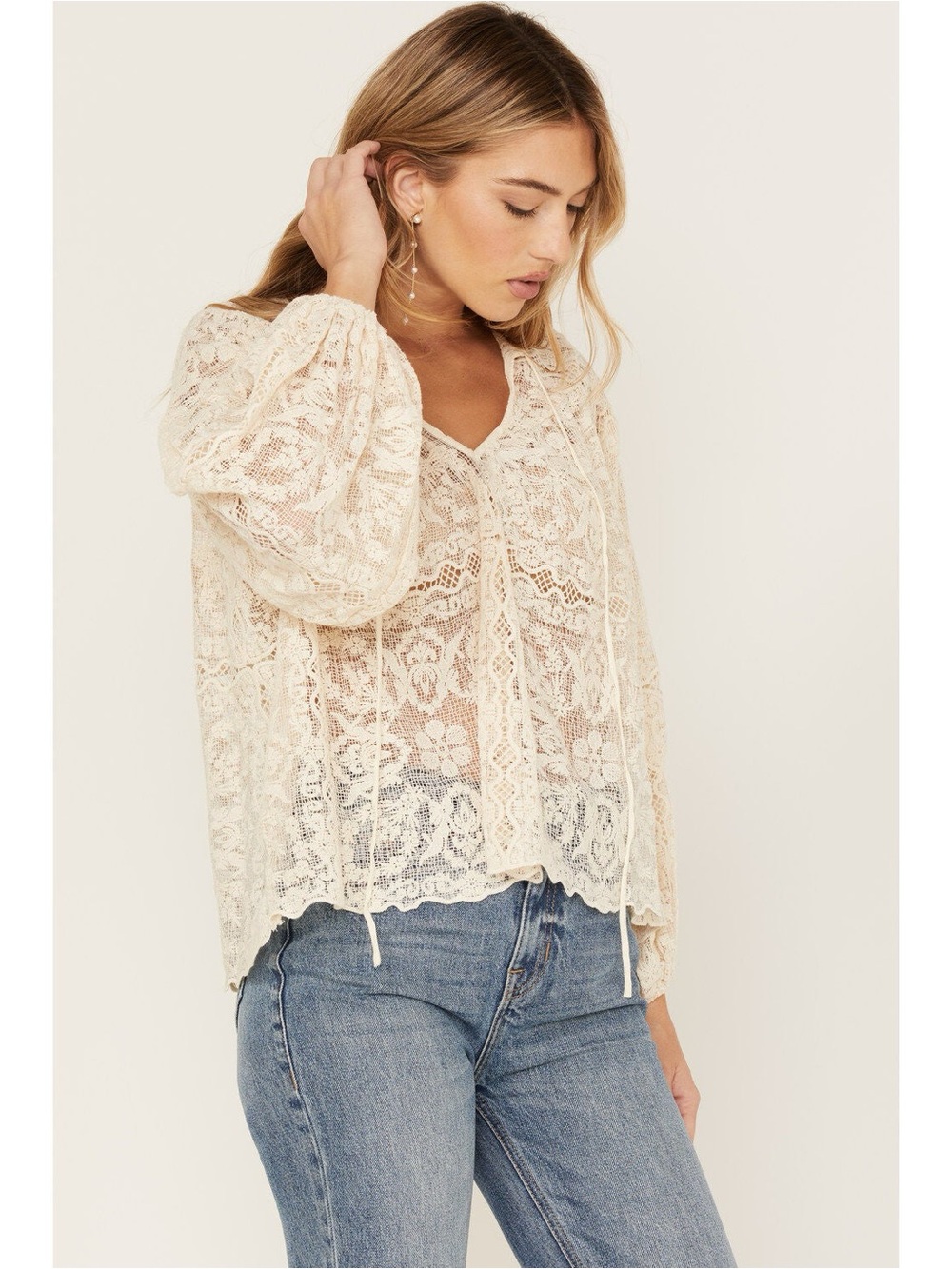 Nwot Jen's Pirate Booty fortune top Cream Lace Peasant Blouse